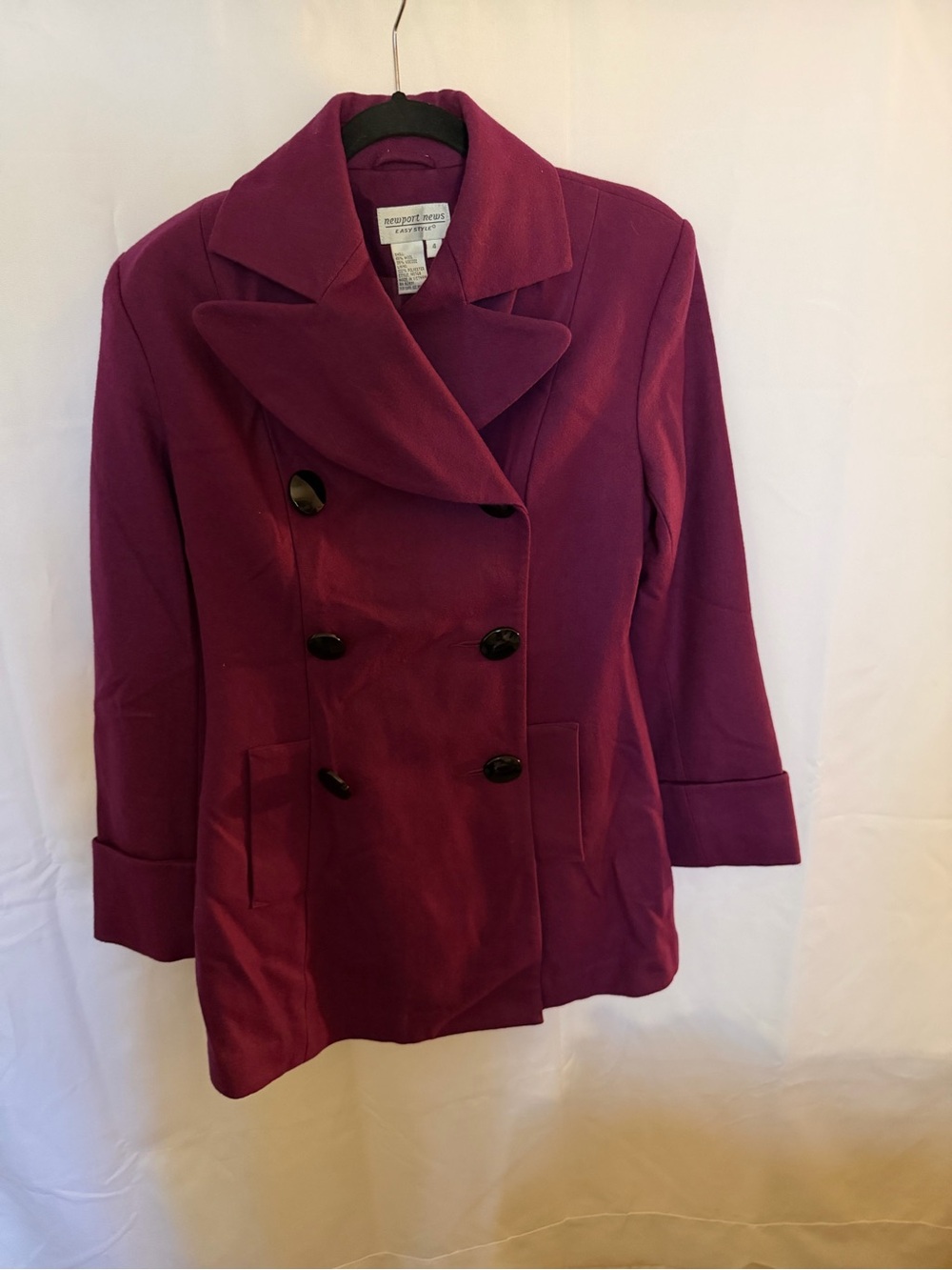 Newport News  Double-Breasted Plum Wool Blend Coat